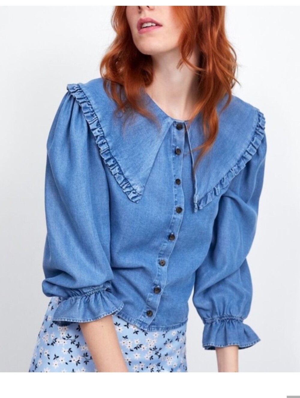 Zara Womens Peter Pan Wide Collar Lyocell Button Up Blouse Size XS